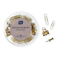 Zestaw Biurowy satin gold -ZŁOTY 120 elementów - spinacze, klipsy, pinezki Interdruk