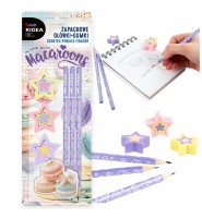 ZESTAW szkolny zapachowy 3 gumki figurki do mazania gwiazdki i 3 ołówki HB MAKARONIKI Kidea