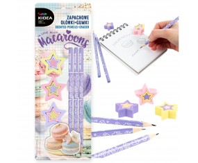 ZESTAW szkolny zapachowy 3 gumki figurki do mazania gwiazdki i 3 ołówki HB MAKARONIKI Kidea
