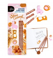 ZESTAW szkolny zapachowy 3 gumki figurki do mazania i 3 ołówki HB SŁONY KARMEL Kidea