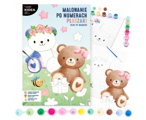 ZESTAW z farbami MALOWANIE po NUMERACH obraz dla dzieci MISIE PLUSZAKI Kidea