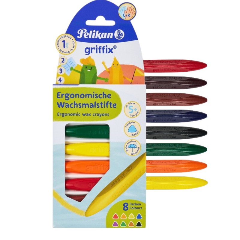 KREDKI ŚWIECOWE ergonomiczne 8 kolorów TRÓJKATNE Pelikan GRIFFIX dla dzieci
