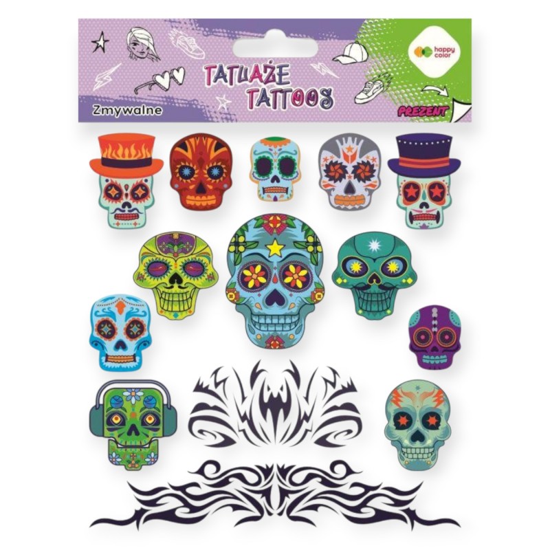 Tatuaże zmywalne Blue skulls CZASZKI dla chłopca Happy Color