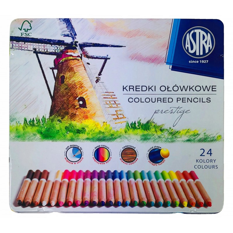 KREDKI OŁÓWKOWE 24 KOL W METALOWYM PUDEŁKU ASTRA
