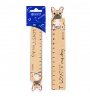 LINIJKA szkolna drewniana PIES BULDOG 15 CM dla dzieci