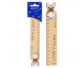 LINIJKA szkolna drewniana PIES BULDOG 15 CM dla dzieci