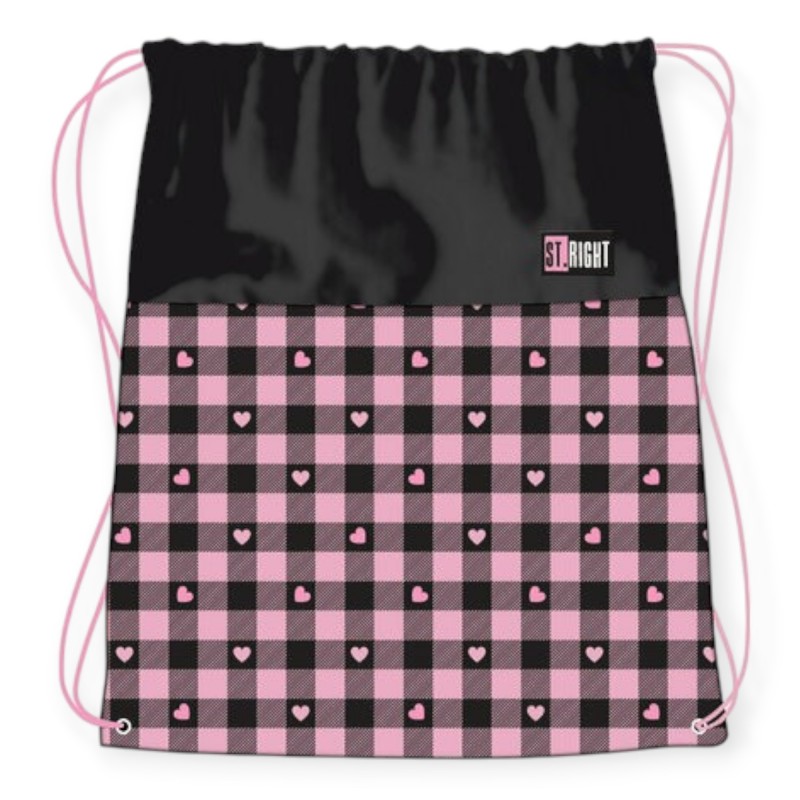 Plecak worek szkolny na buty, wf, strój dla dziewczynki St. Right Pink Checkered