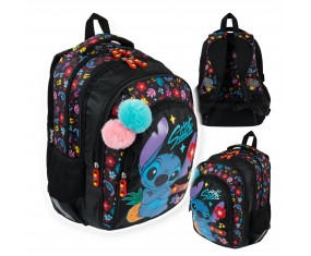 Plecak szkolny 4-KOMOROWY dla dzieci St. Right STITCH BLACK ALOHA