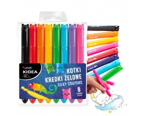 Kredki ŻELOWE wysuwane dla dzieci KOTKI 8 kolorów KIDEA