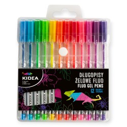 Długopisy żelowe FLUORESCENCYJNE 12 neonowych kolorów KIDEA