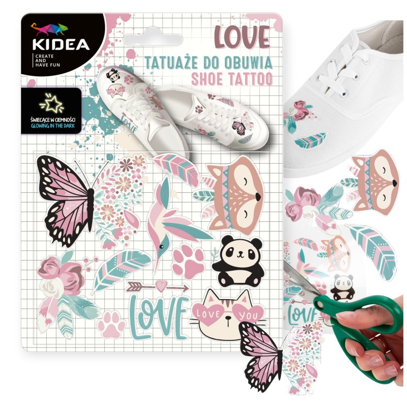 TATUAŻE do obuwia butów ŚWIECĄCE w ciemności LOVE BOHO KIDEA