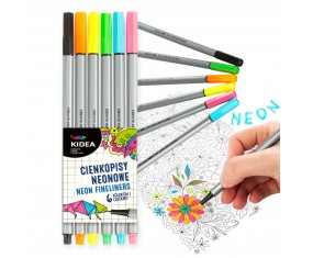 Cienkopisy kolorowe NEONOWE zestaw 6 kolorów KIDEA