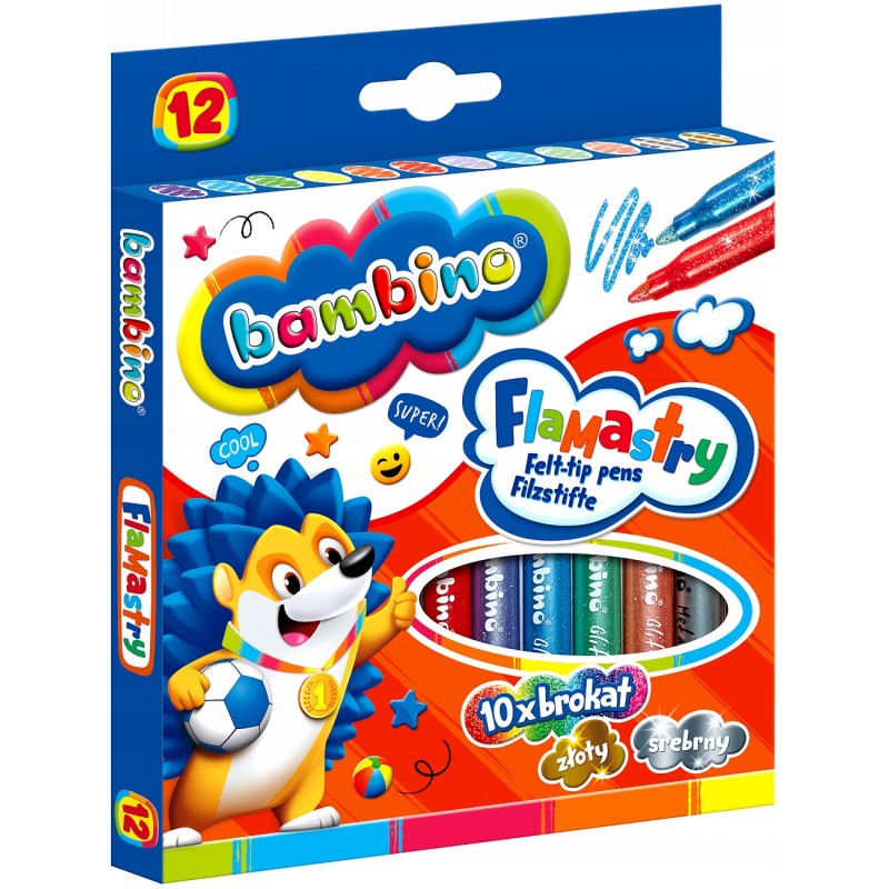 Flamastry brokatowe BAMBINO, 12 kolorów, ST. MAJEWSKI