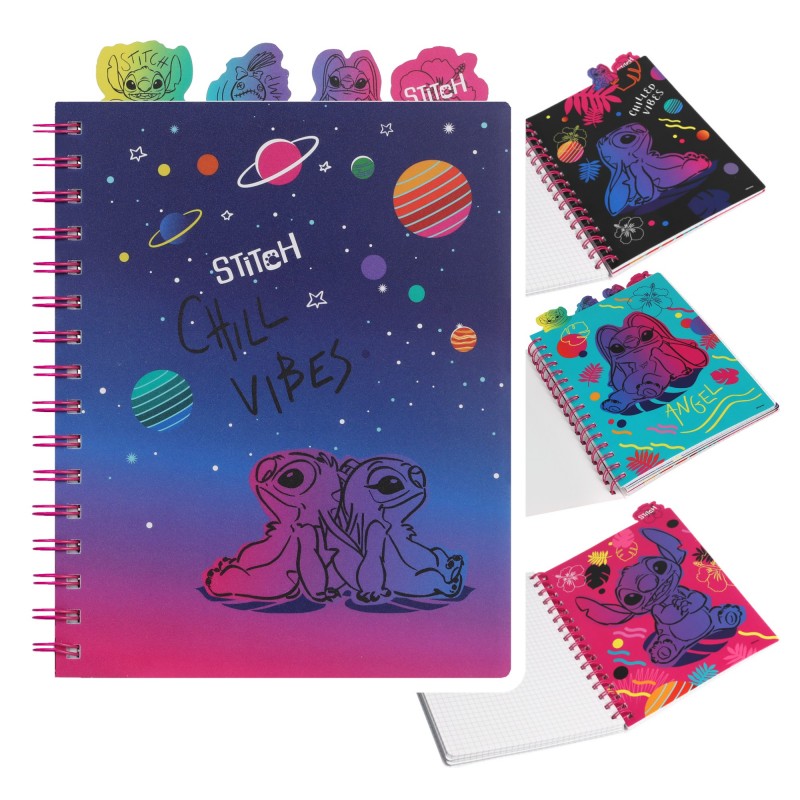 STITCH BLACK DISNEY kołozeszyt A5 z przekładkami w kratkę 100 kartek dla dzieci
