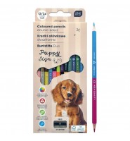 Kredki ołówkowe Interdruk 12/24 dwustronne trójkątne z temperówką Puppy