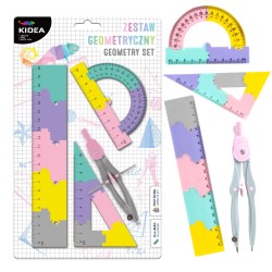 ZESTAW geometryczny dla DZIEWCZYNKI Kidea PUZZLE linijka cyrkiel ekierka kątomierz