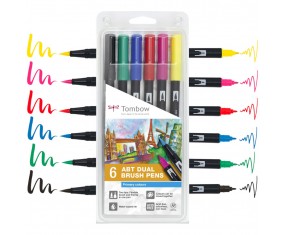 Zestaw pisaków flamastrów 6 podstawowych kolorów Tombow ABT Dual Brush