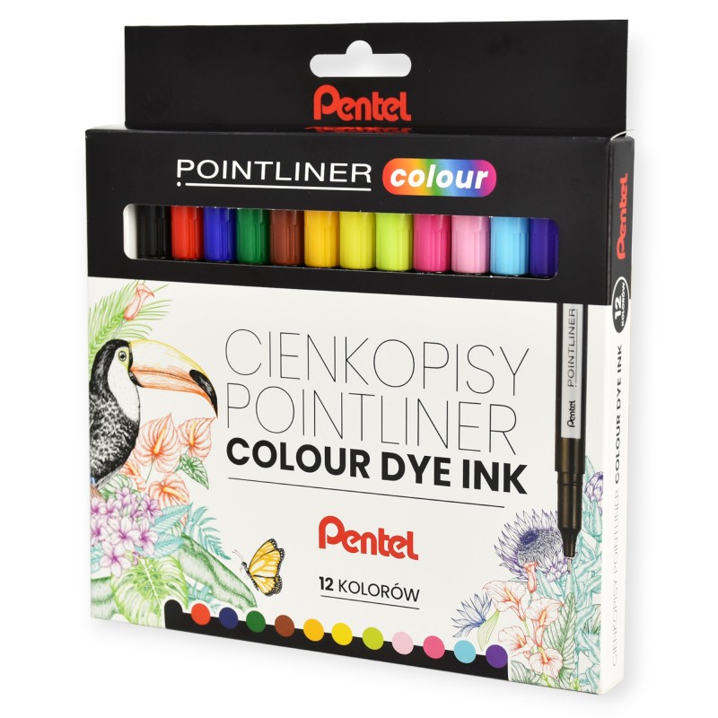 Zestaw kolorowych cienkopisów Pointliner Colour 12 kolory 0,4 mm tusz wodny