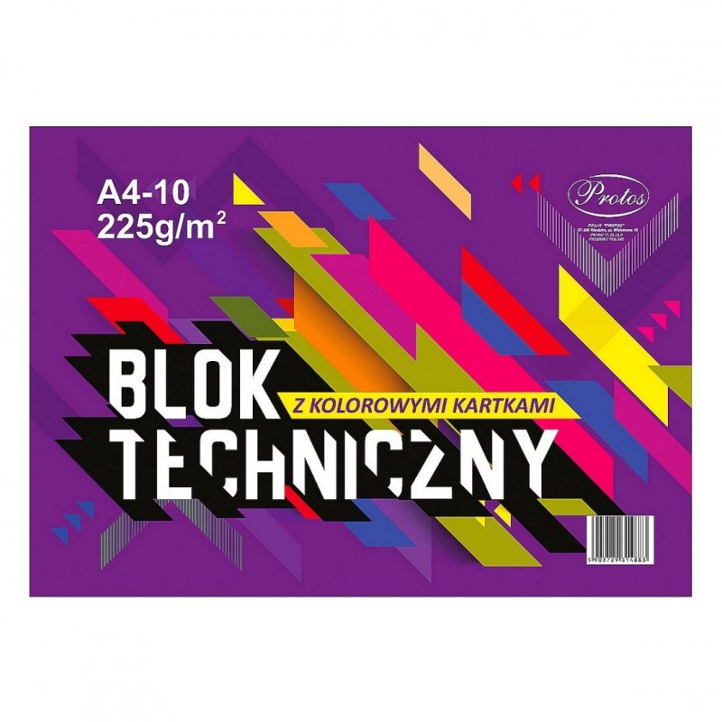 Blok TECHNICZNY KOLOROWY Protos A4 10 kolorów 225 g/m2