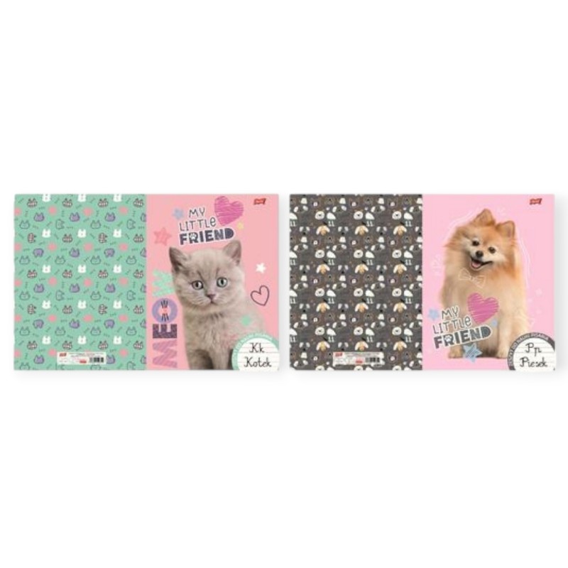 Zeszyt A4 do nauki pisania dziewczęcy trzylinia kolorowa 32 kartki PIES KOT