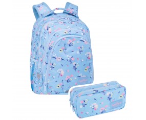 Zestaw szkolny dla dziewczynki CoolPack plecak i piórnik saszetka w kwiatki