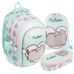 Zestaw szkolny dla dziewczynki PUSHEEN MINT SERCE plecak worek saszetka