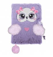 Pamiętnik notes pluszowy WŁOCHACZ z kłódką 3D VIOLET OWL FIOLETOWA SOWA