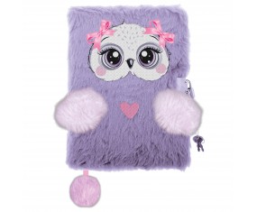 Pamiętnik notes pluszowy WŁOCHACZ z kłódką 3D VIOLET OWL FIOLETOWA SOWA