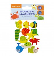 Magnesy drewniane Starpak kolorowe ZWIERZĄTKA zestaw 12 sztuk