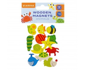 Magnesy drewniane Starpak kolorowe ZWIERZĄTKA zestaw 12 sztuk