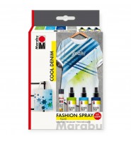 Farby do tkanin MARABU Fashion Spray Cool Denim zestaw 3×100 ml + Liner