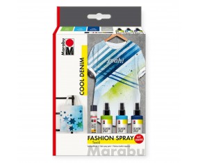 Farby do tkanin MARABU Fashion Spray Cool Denim zestaw 3×100 ml + Liner