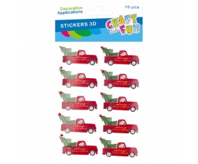 Naklejki 3D świąteczne Craft With Fun 10 szt autka ozdoby Boże Narodzenie
