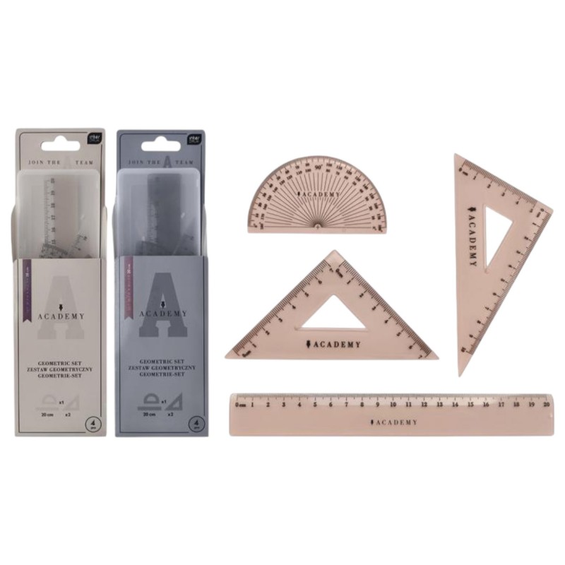Zestaw geometryczny Interdruk Academy w etui z linijką 20 cm, 4 elementy 1 SZTUKA
