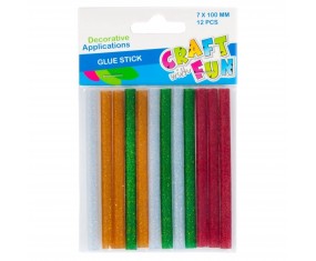 Wkłady klejowe kolorowe BROKATOWE Craft with Fun KLEJ do pistoletu 12 sztuk 7 mm