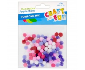 Pompony dekoracyjne 1 cm 120 sztuk – zestaw Craft with Fun ozdoby mix kolorówx kolorów