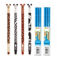 Zestaw 4x długopis WYMAZYWALNY ŚCIERALNY Animals SAFARI+6 wkładów HAPPY COLOR