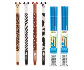 Zestaw 4x długopis WYMAZYWALNY ŚCIERALNY Animals SAFARI+6 wkładów HAPPY COLOR