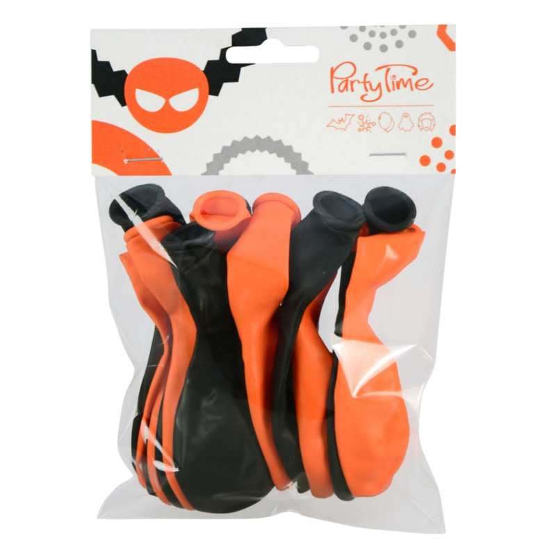 Balony HALLOWEEN Arpex 12 szt. czarne i pomarańczowe – dekoracja 24 cm