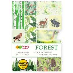 Blok dekoracyjny Happy Color Forest A4 16 ark. papier z 25 motywami lasu