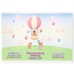 Blok rysunkowy szkolny A4 Strigo 20 kartek barwiony w masie KAPIBARA balon 80g