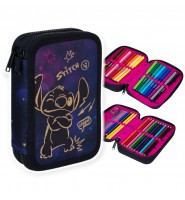 PIÓRNIK szkolny podwójny z WYPOSAŻENIEM dwukomorowy STITCH JUMPER 2 GOLD Disney