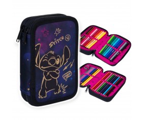 PIÓRNIK szkolny podwójny z WYPOSAŻENIEM dwukomorowy STITCH JUMPER 2 GOLD Disney