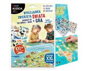 WYKLEJANKA Gdzie one żyją? Zwierzęta świata + gra planszowa edukacyjna Kidea