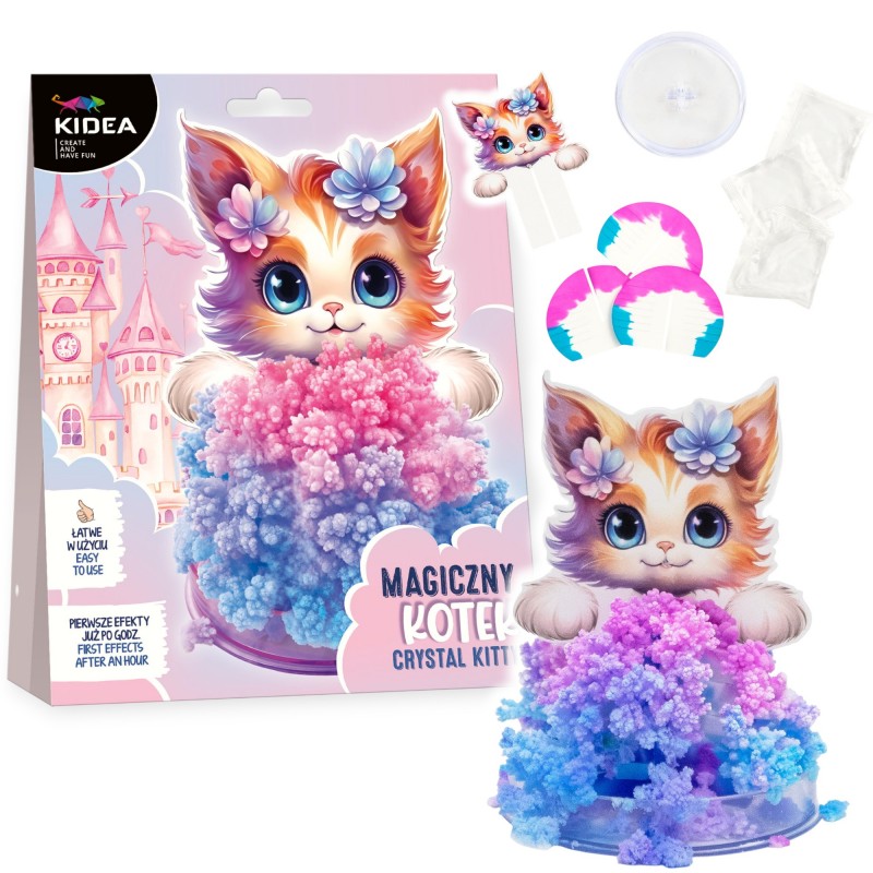 MAGICZNY krystaliczny KOTEK Kidea ZESTAW kreatywny 3D z kryształkami EKSPERYMENT