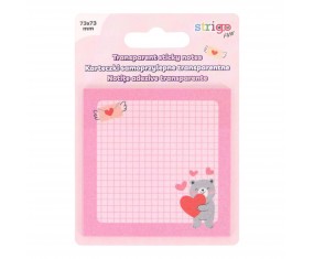 Karteczki TRANSPARENTNE samoprzylepne Strigo 73×73 mm różówe 50 kartek