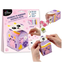 Kreowanie po numerach KOTEK SZKATUŁKA papier mâché KIDEA zestaw kreatywny 5 kol