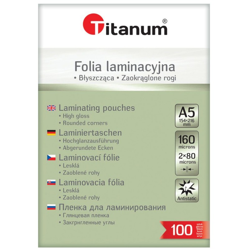 Folia do laminowania A5 100 sztuk TITANUM 80 mikronów