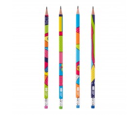 Ołówek drewniany trókątny z GUMKĄ 2B  Happy Color 1 SZTUKA