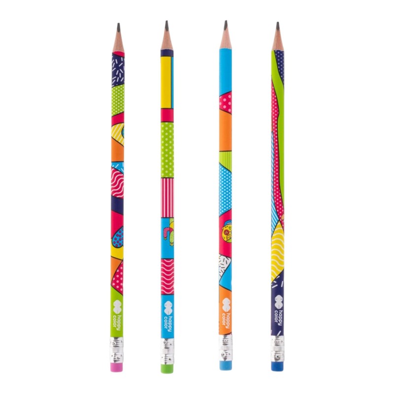 Ołówek drewniany trókątny z GUMKĄ 2B  Happy Color 1 SZTUKA